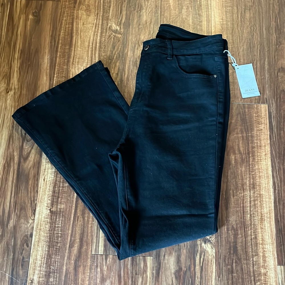 High-rise, Flare, Black Jeans - Size 16